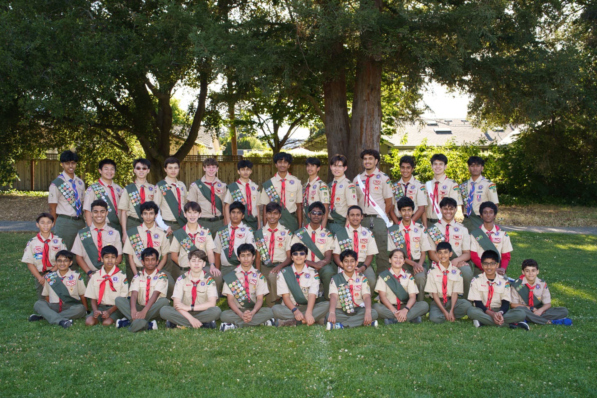 Troop 75 scouts at a Court of Honor ceremony